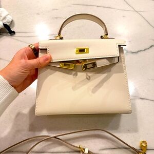 Cream off white crossbody designer look Kelly bag